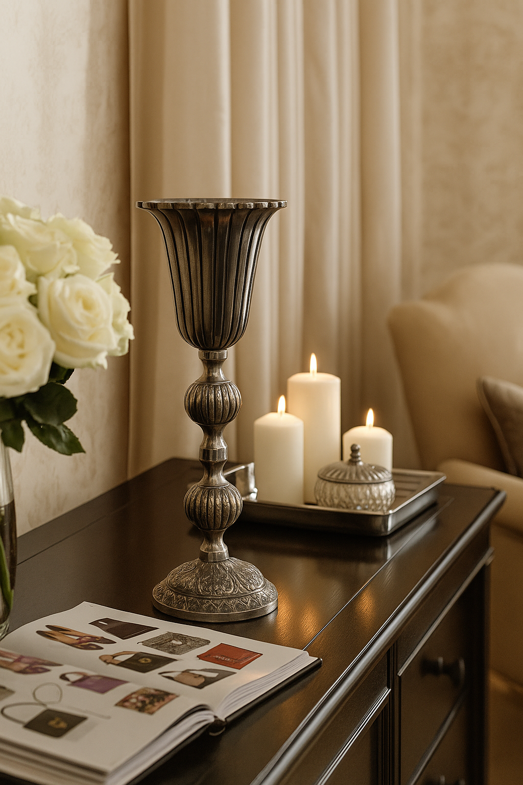 Silver Metallic Floral Stand (48*19cm)