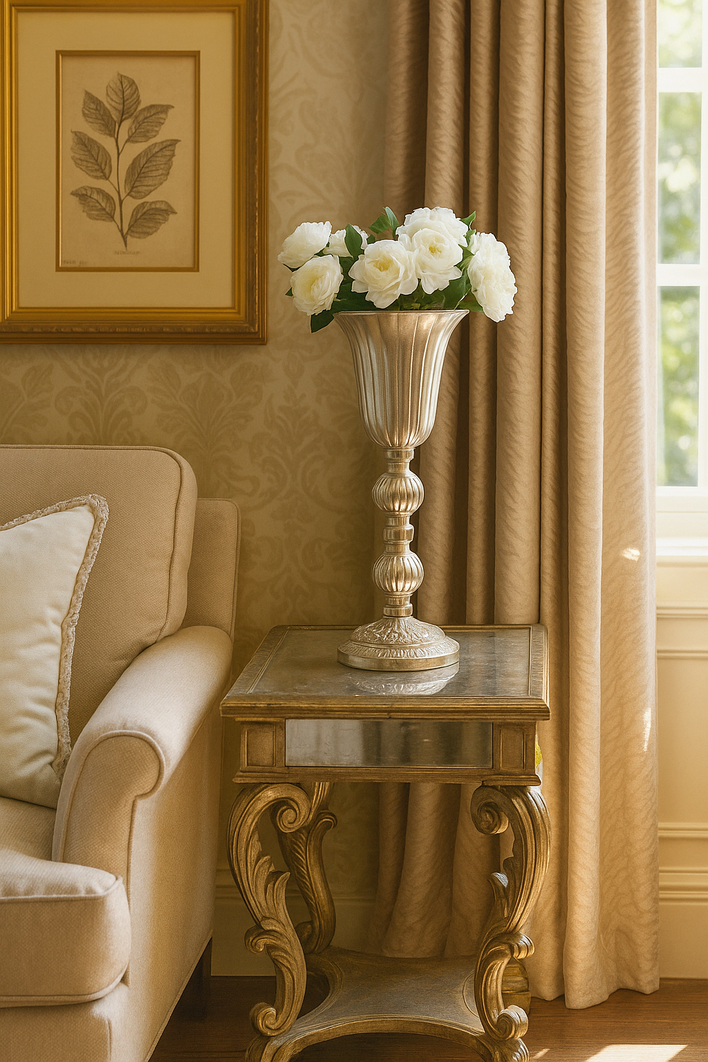 Silver Metallic Floral Stand (32*15.5cm)