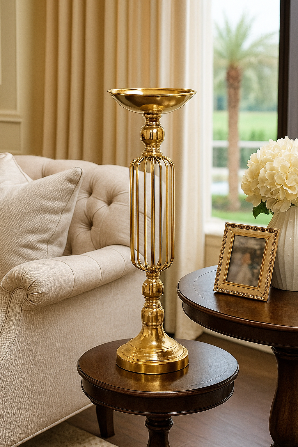 Gold Cage Design Metal Candle Stand (46cm)