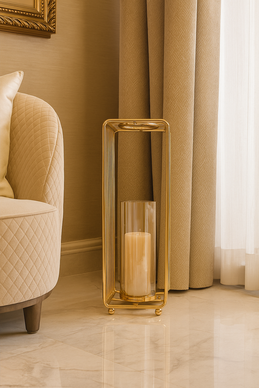 Vertical Wireframe Gold Floral Vase (58*19cm)