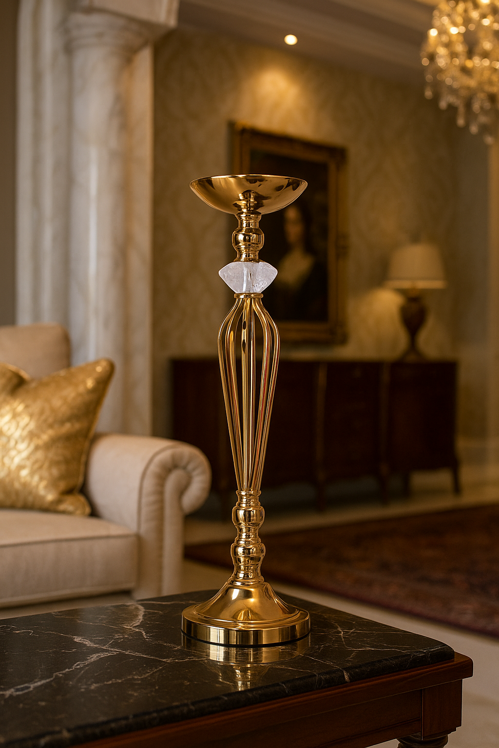 Twisted Cage Gold Floral Stand (57cm)