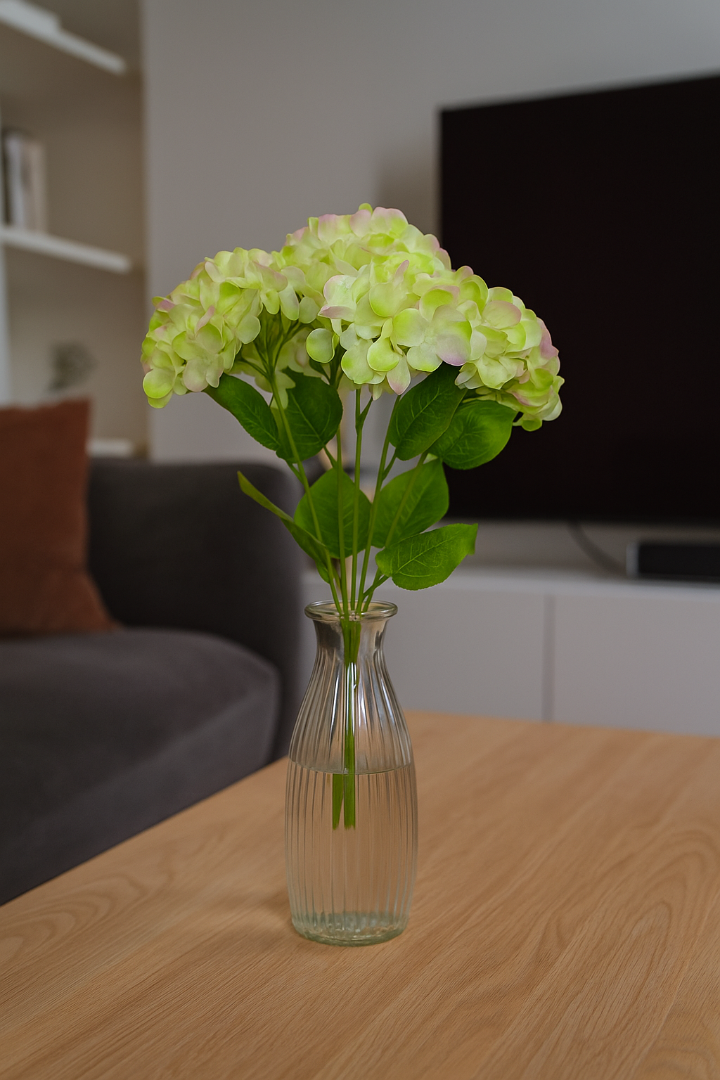 Premium Hydrangea Bunch 5 Stick 48 cm Light Green White (Pack of 5)