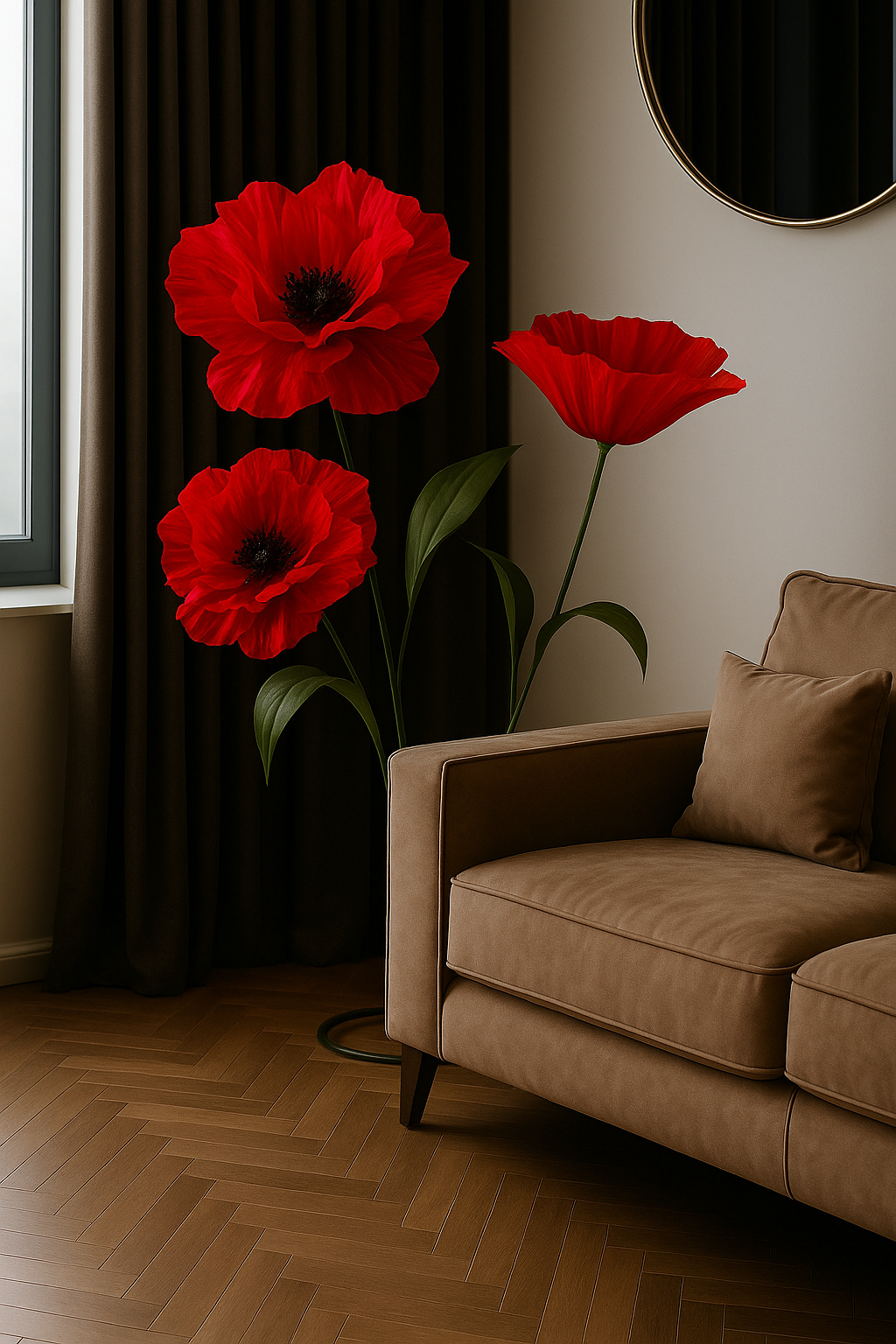 Organza Fabric Flowers Without Stand 50cm Red (Pack of 10)