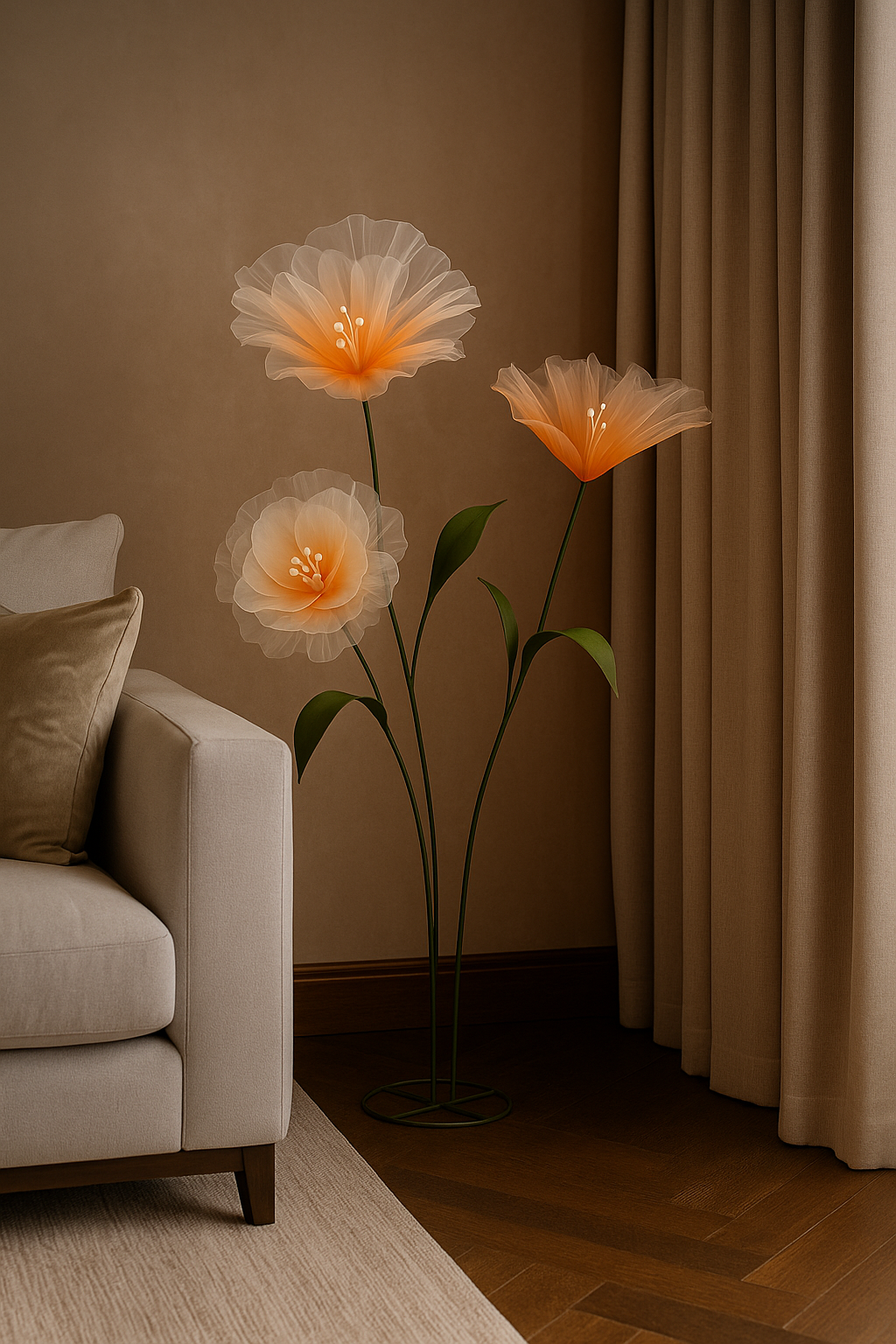 Organza Fabric Flowers Without Stand 70cm Orange (Pack of 10)