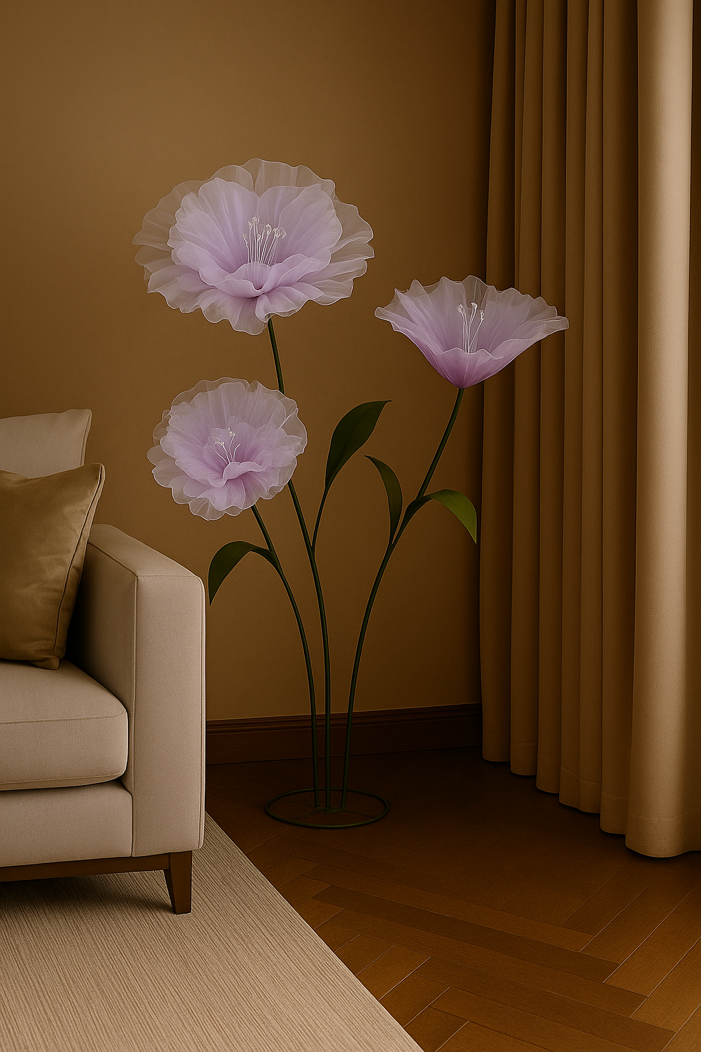 Organza Fabric Flowers Without Stand 70cm Purple (Pack of 10)