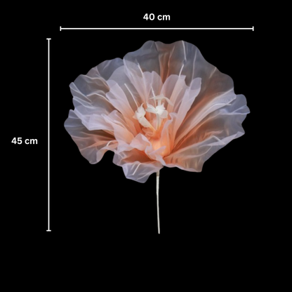 Organza Fabric Flowers Without Stand 40cm Orange (Pack of 10)
