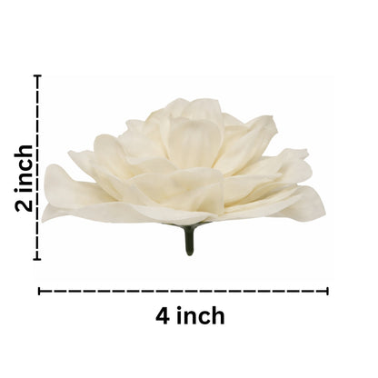 White flower with dimensions labeled on a white background