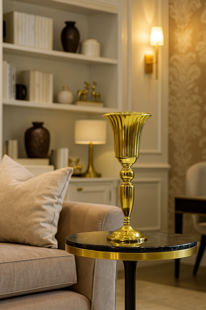 Fluted Trumpet Floral Pedestal In Polished Gold (38.5cm)