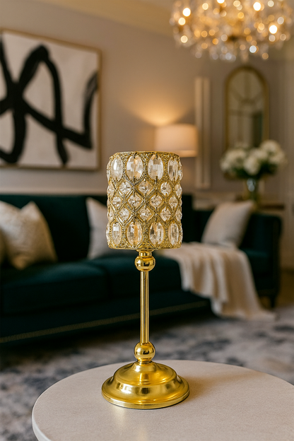 Crystal Beaded Gold Candle Holde (35cm)