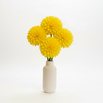 White vase with yellow flowers on a white background