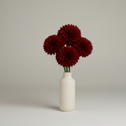White vase with red flowers on a light gray background