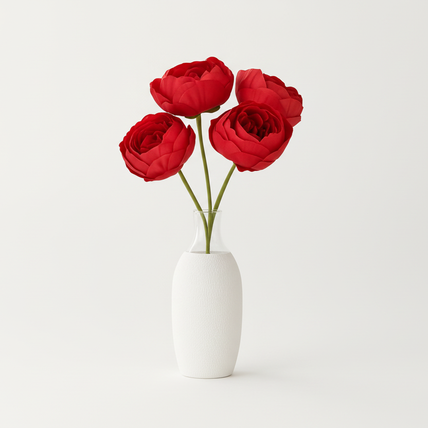 Red roses in a white vase on a light gray background