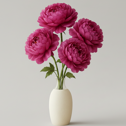 Vase with pink flowers on a light gray background