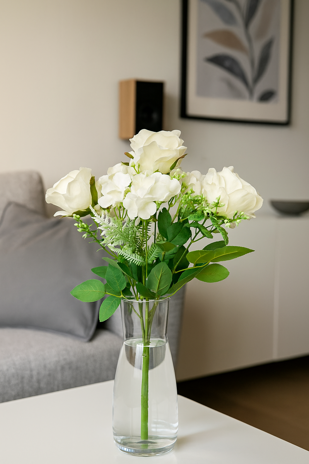 Hydrangea & Rose Blooms Flower Bunch 45cm Off White (Pack of 5)