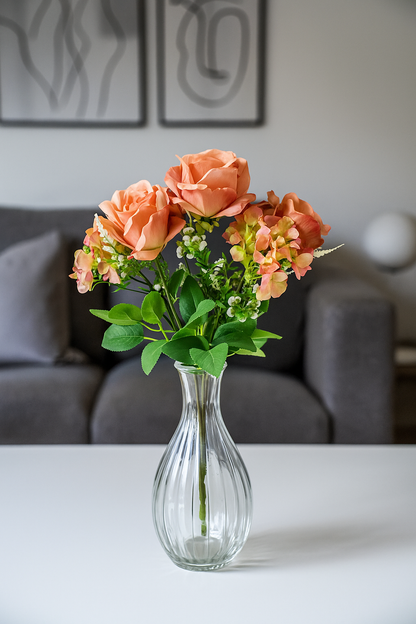 Hydrangea & Rose Blooms Flower Bunch 45cm Onion Pink (Pack of 5)