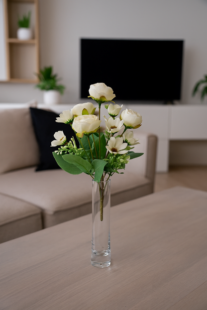 Peony Flower Bunch 5 Stick 30cm Off White (Pack of 5)