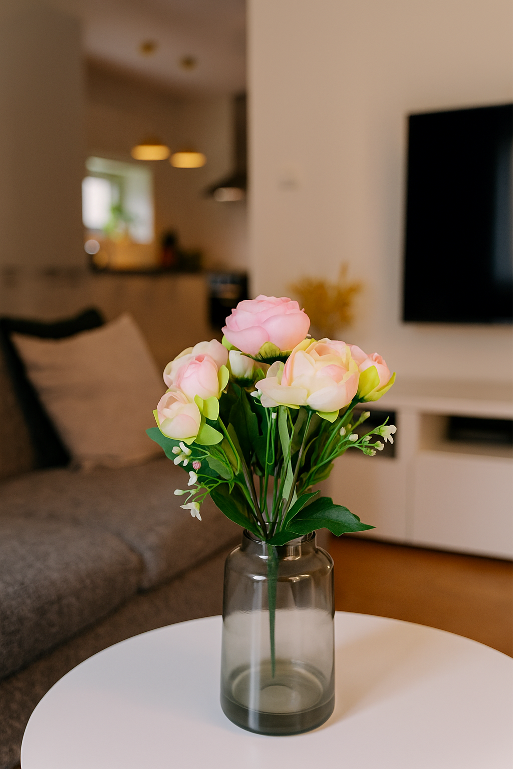 Peony Blooms Flower Bunch 30cm Light Pink Cream (Pack of 5)