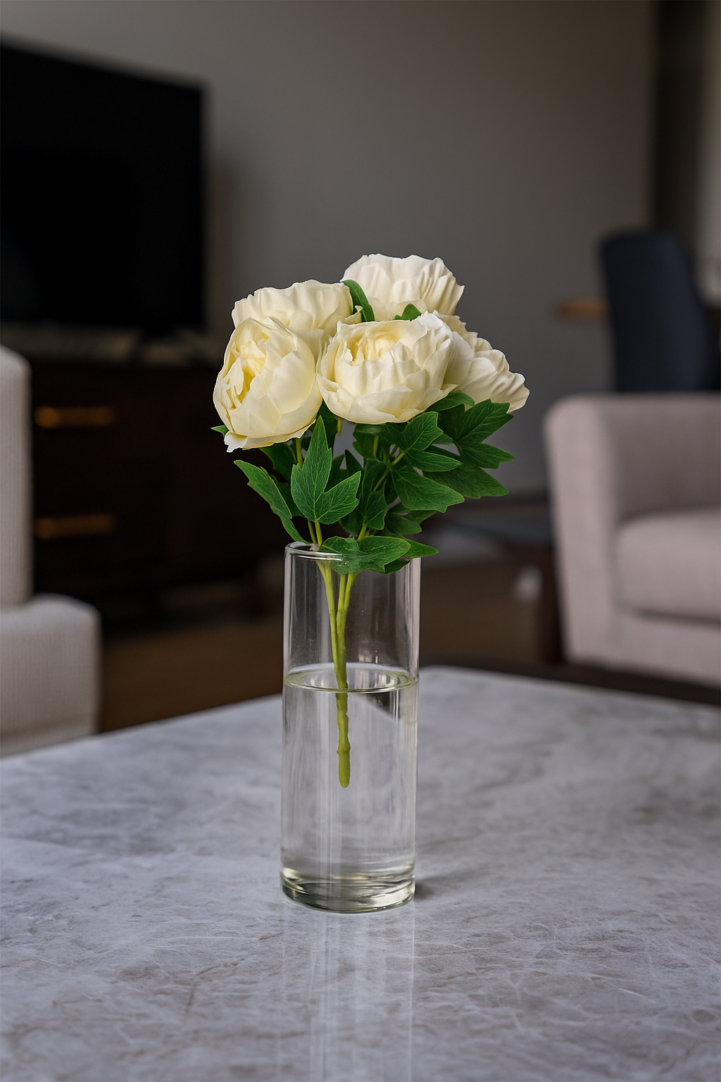 Premium Peony Bunch 5 Stick 48 cm Cream (Pack of 5)