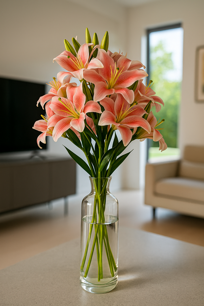 Lily Stick 3 Head 32" Pink White (Pack of 10)