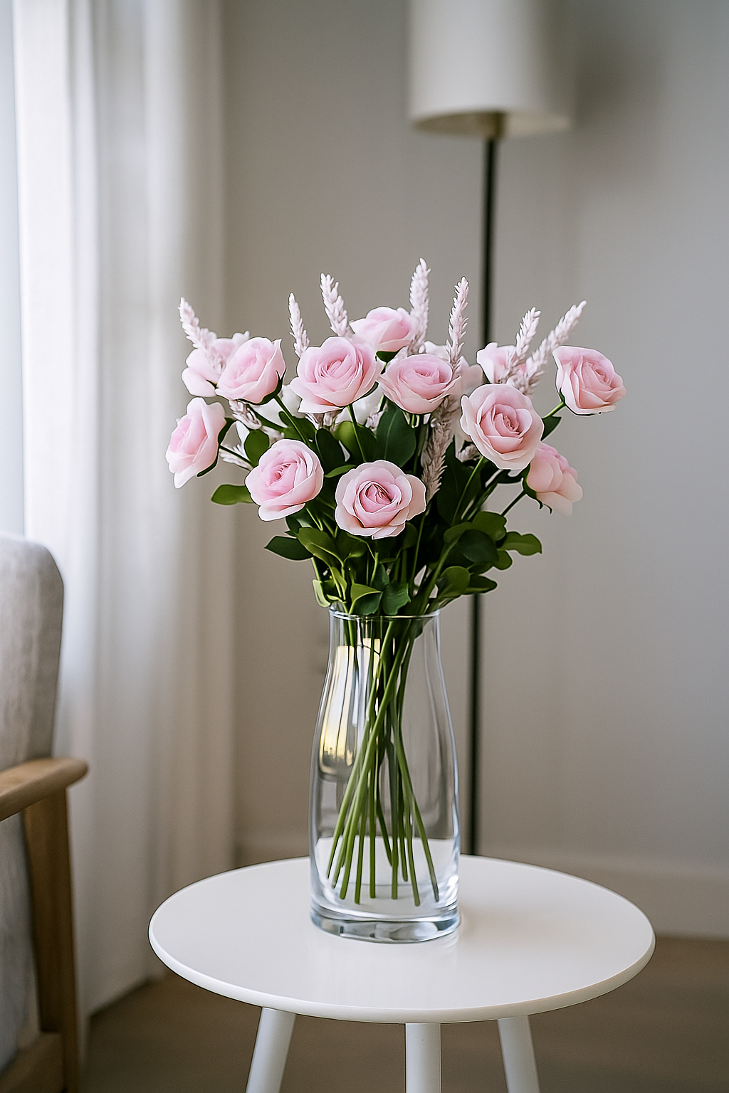 Rose Stick 4-Flowers 26" Light Pink White (Pack of 10)