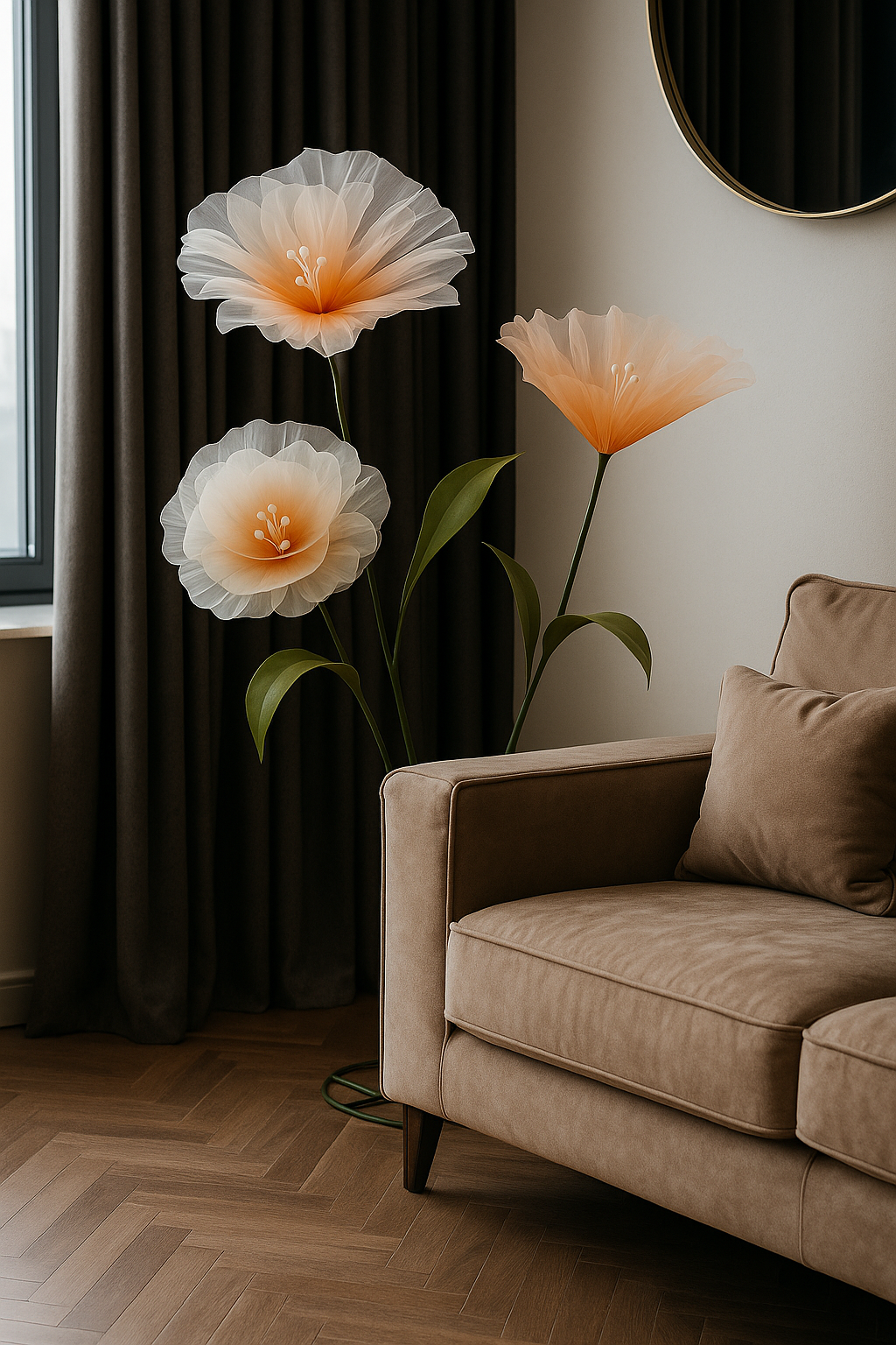 Organza Fabric Flowers Without Stand 50cm Orange (Pack of 10)