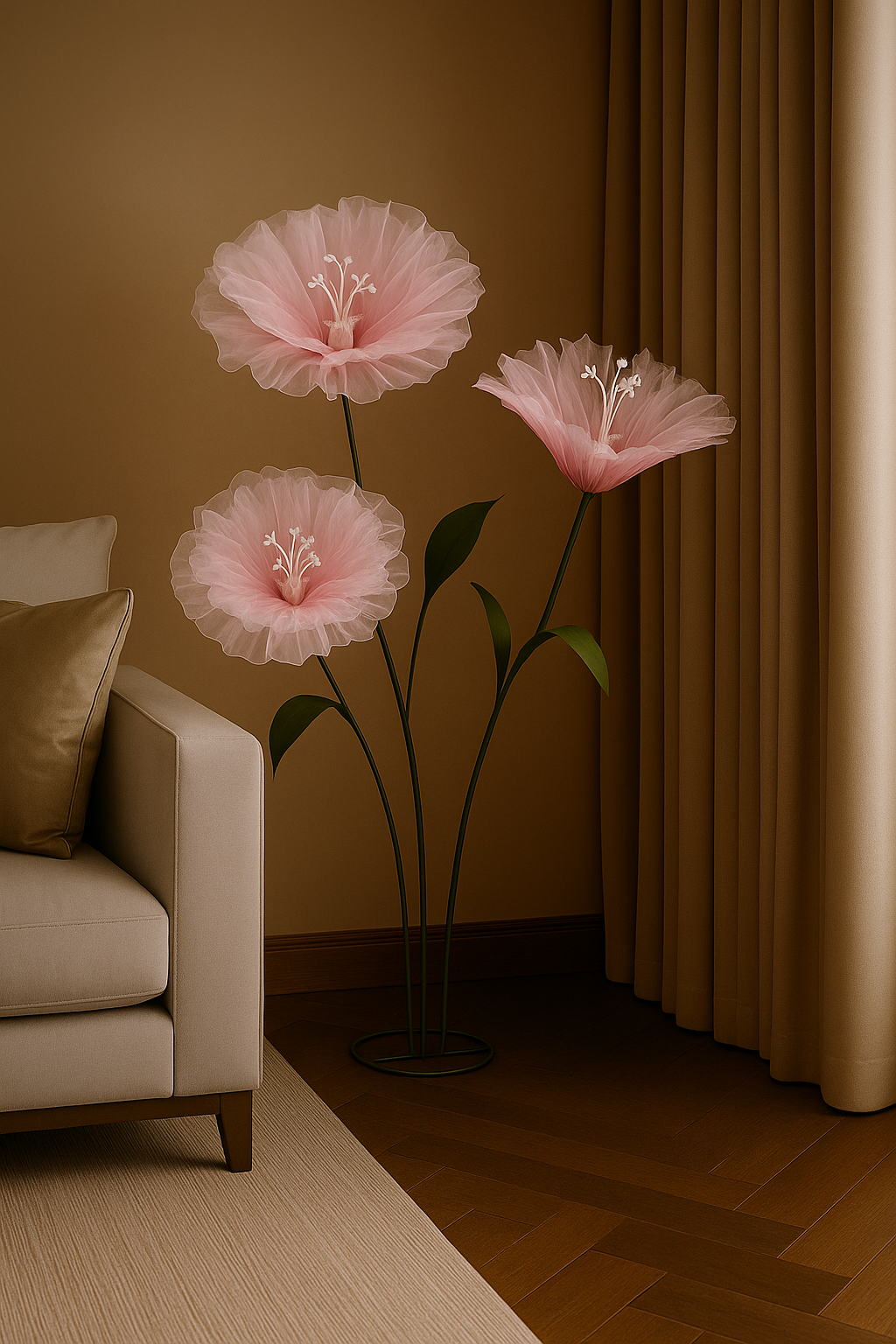Organza Fabric Flowers Without Stand 70cm Pink (Pack of 10)