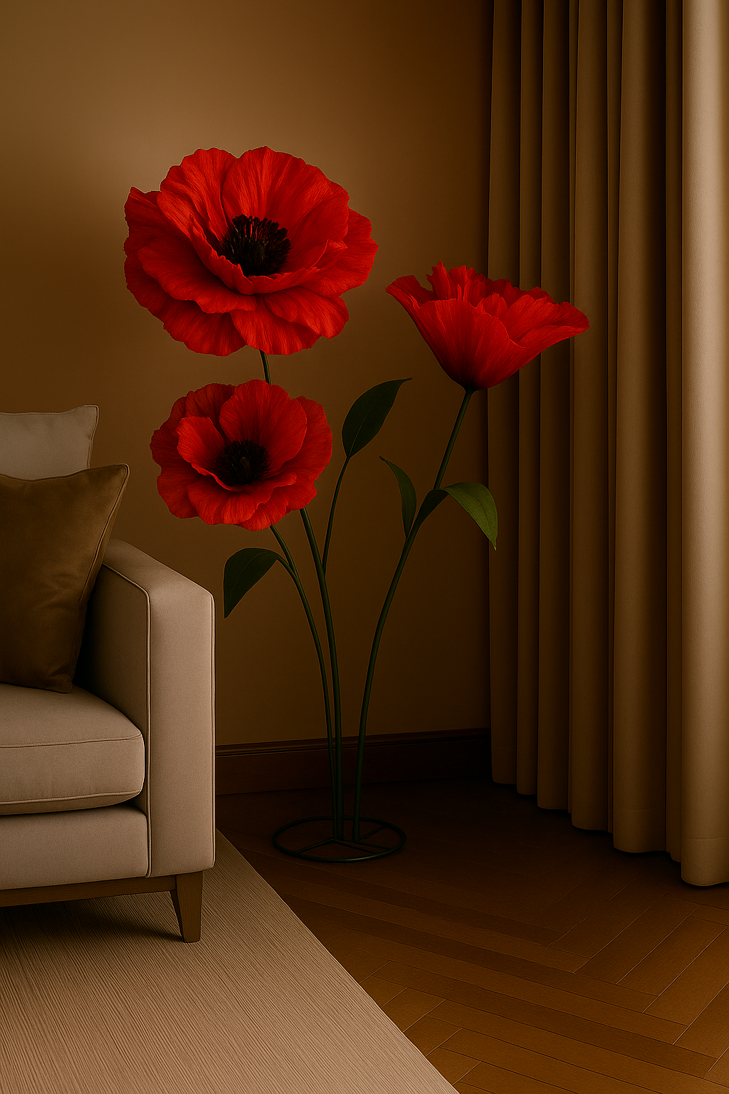 Organza Fabric Flowers Without Stand 70cm Red (Pack of 10)