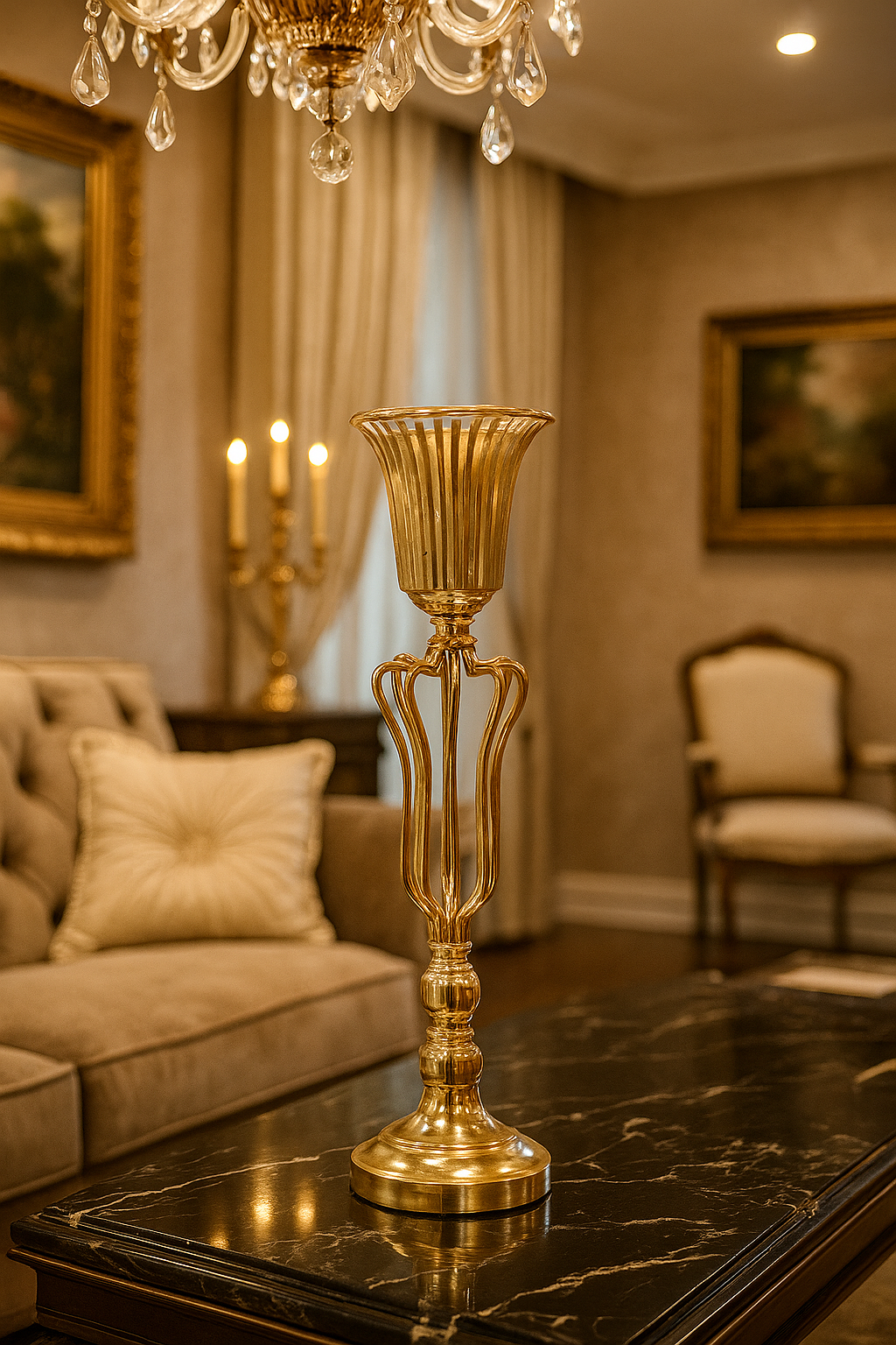 Gold Curved Cage Floral Stand (54cm)
