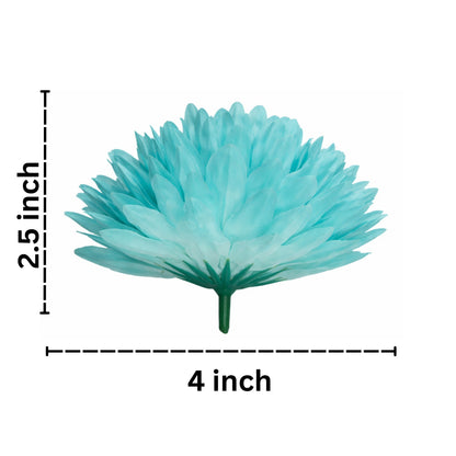 Turquoise flower with measurements on a white background