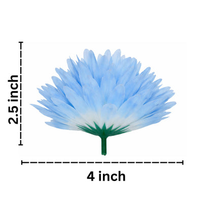 Blue flower with measurements on a white background