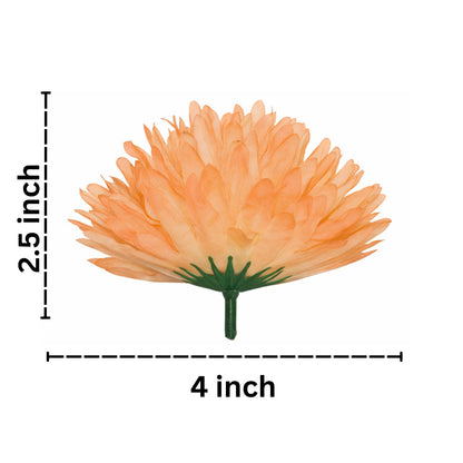 Orange artificial flower with measurements on a white background