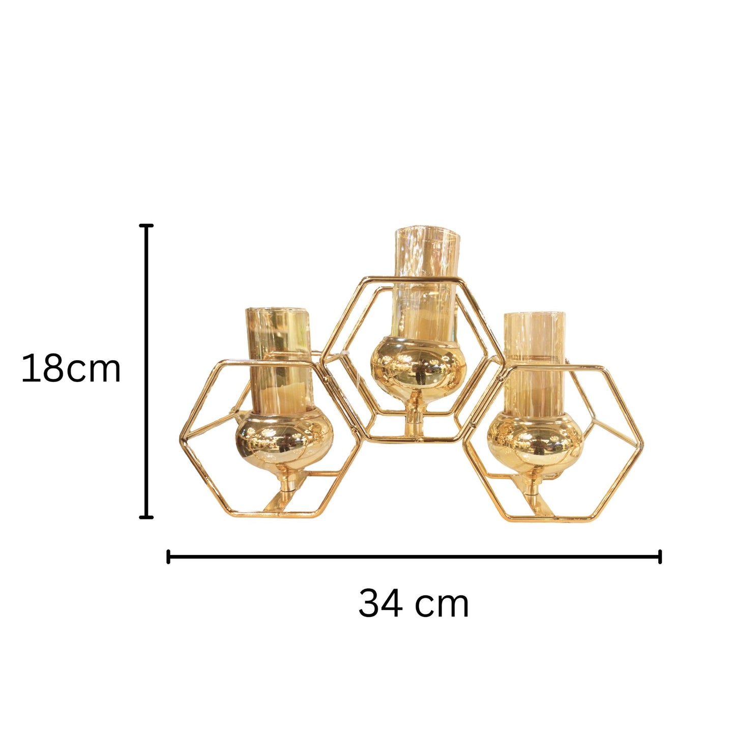 3-Cup Hexagonal Gold Candle Holder (22cm)