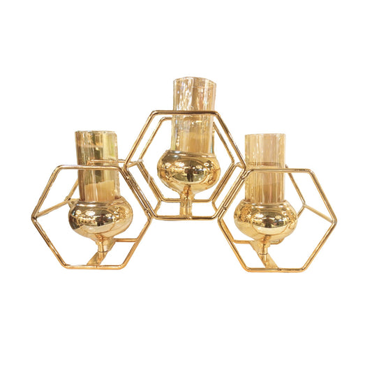 3-Cup Hexagonal Gold Candle Holder (22cm)