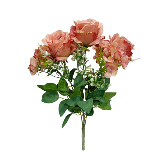 Hydrangea & Rose Blooms Flower Bunch 45cm Onion Pink (Pack of 5)