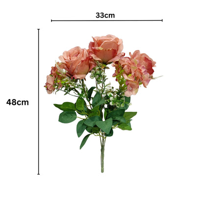 Hydrangea & Rose Blooms Flower Bunch 45cm Onion Pink (Pack of 5)