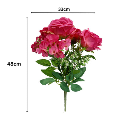Hydrangea & Rose Blooms Flower Bunch 45cm Magenta (Pack of 5)