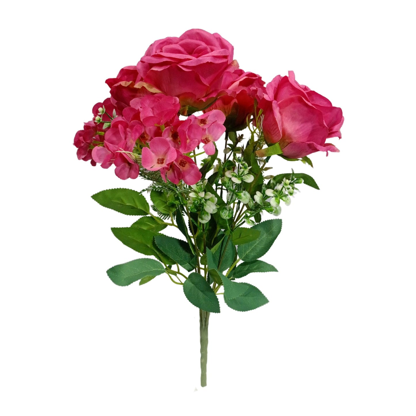 Hydrangea & Rose Blooms Flower Bunch 45cm Magenta (Pack of 5)