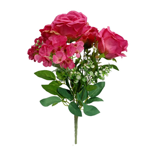Hydrangea & Rose Blooms Flower Bunch 45cm Magenta (Pack of 5)