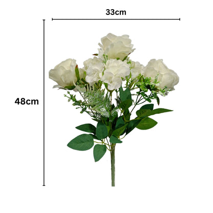 Hydrangea & Rose Blooms Flower Bunch 45cm Off White (Pack of 5)