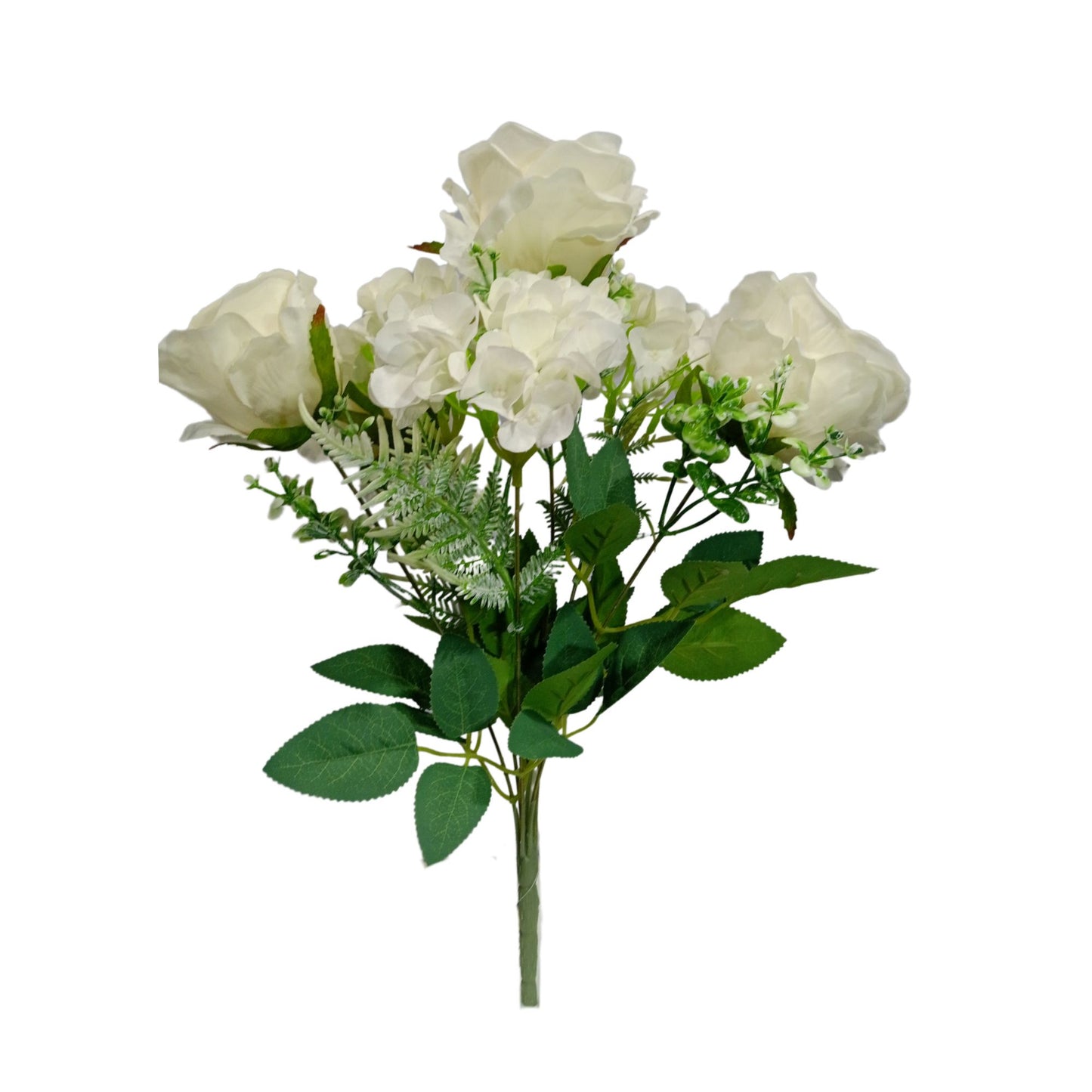 Hydrangea & Rose Blooms Flower Bunch 45cm Off White (Pack of 5)