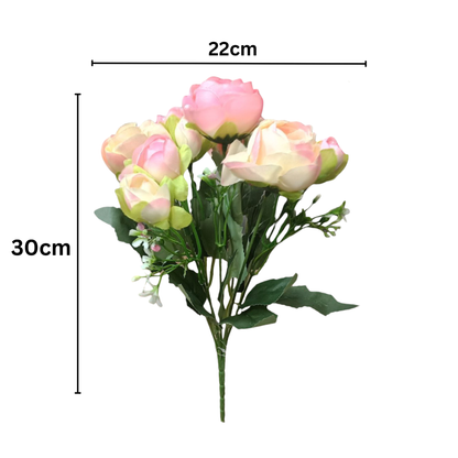 Peony Blooms Flower Bunch 30cm Light Pink Cream (Pack of 5)