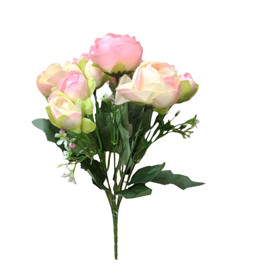 Peony Blooms Flower Bunch 30cm Light Pink Cream (Pack of 5)