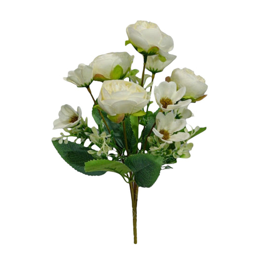 Peony Blooms Flower Bunch 30cm Off White (Pack of 5)