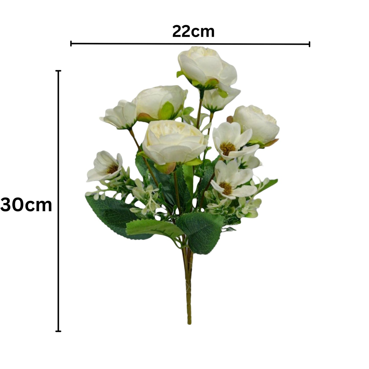 Peony Flower Bunch 5 Stick 30cm Off White (Pack of 5)