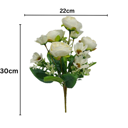 Peony Flower Bunch 5 Stick 30cm Off White (Pack of 5)