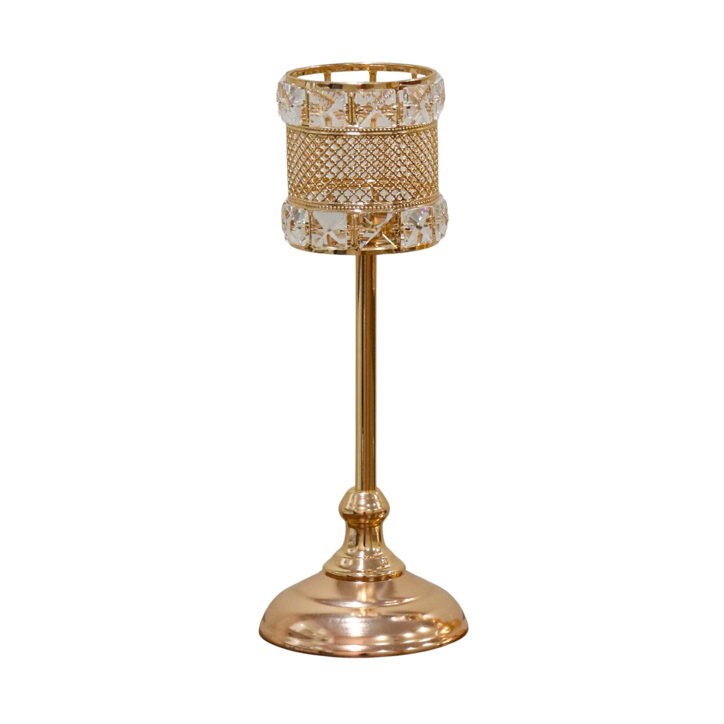 Crystal-Studded Gold Mesh Candle Holder (34cm)