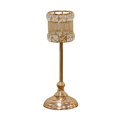 Crystal-Studded Gold Mesh Candle Holder (34cm)
