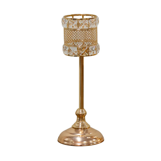 Crystal-Studded Gold Mesh Candle Holder (34cm)
