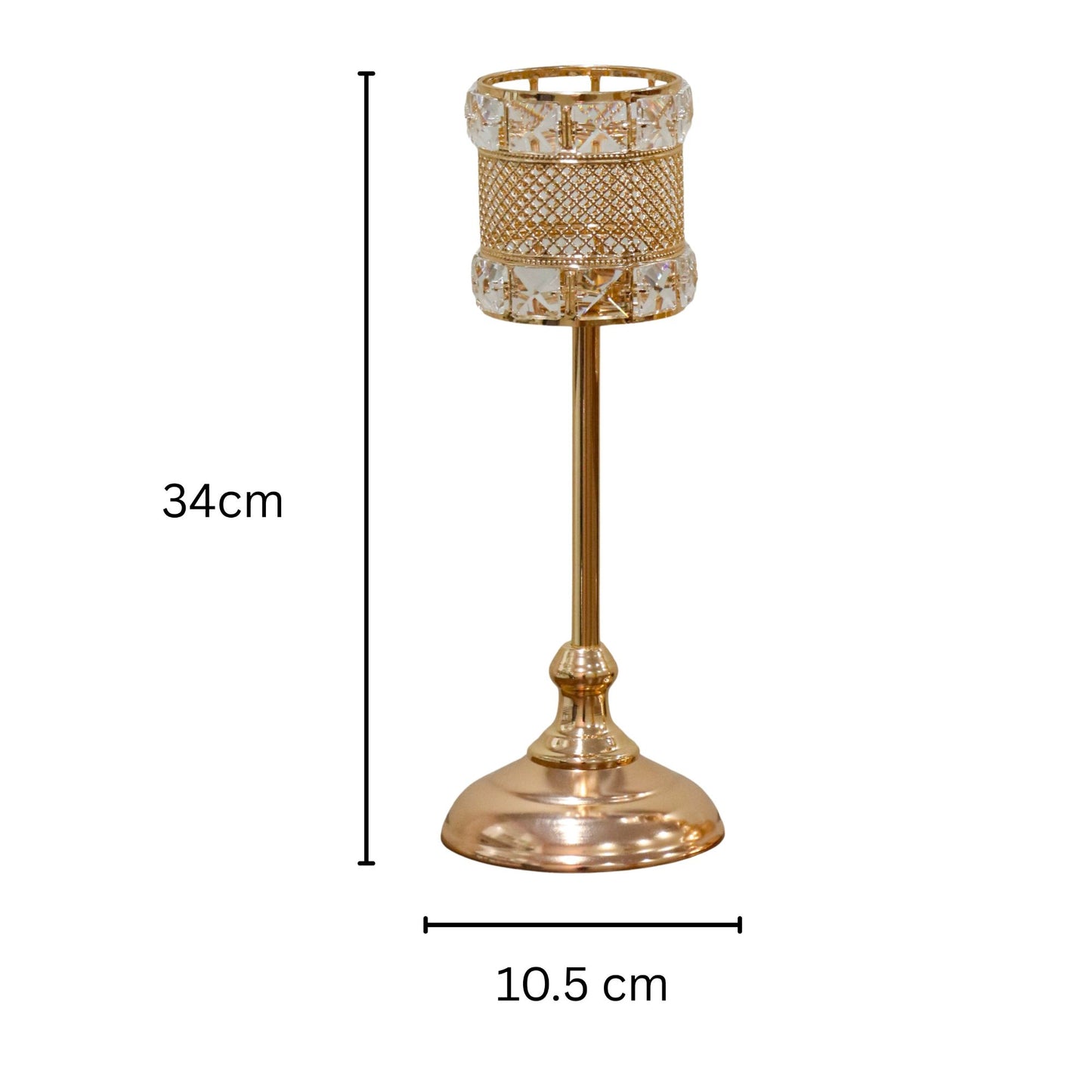 Crystal-Studded Gold Mesh Candle Holder (34cm)