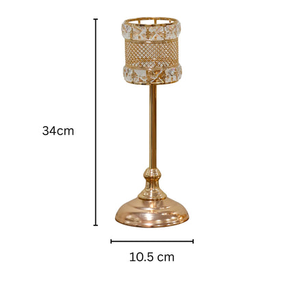 Crystal-Studded Gold Mesh Candle Holder (34cm)